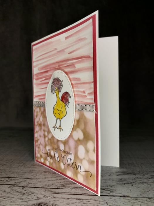 Grußkarte Frohe Ostern Huhn gelb handgemacht